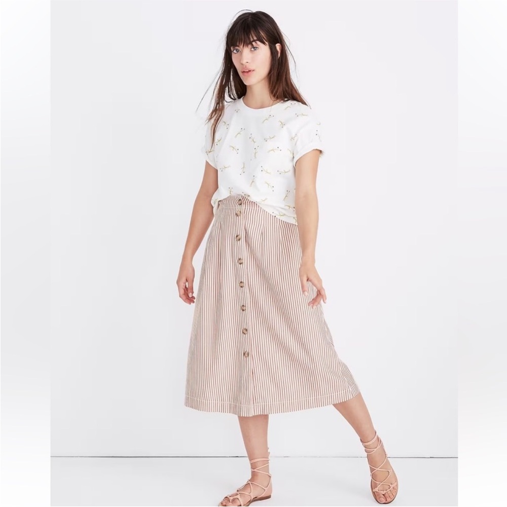 Madewell Patio Button-Front Midi Skirt in Clay Stripe